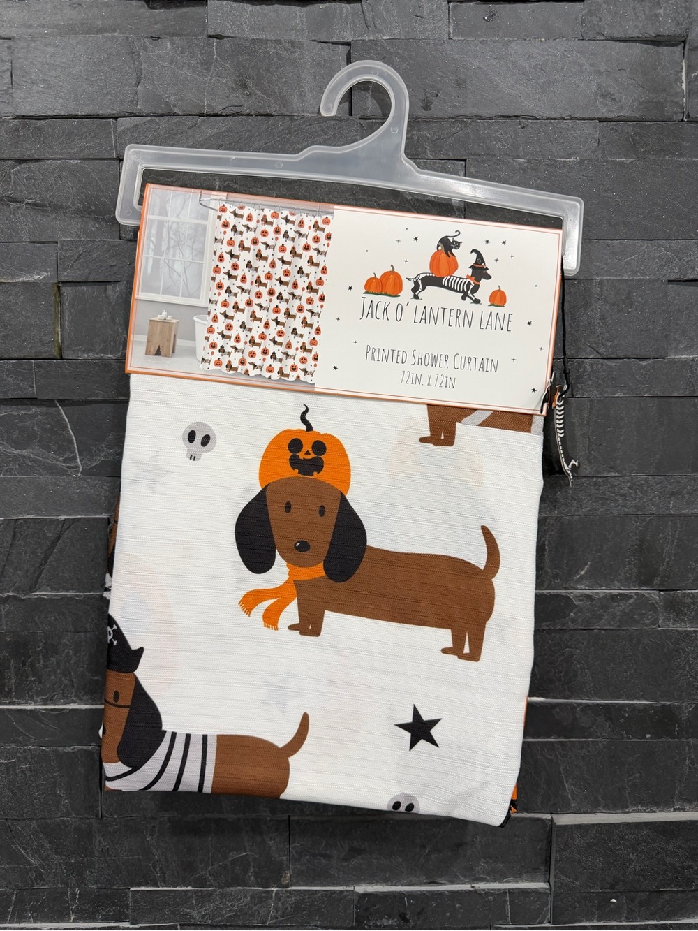 Halloween Dachshund Shower Curtain - White & Brown